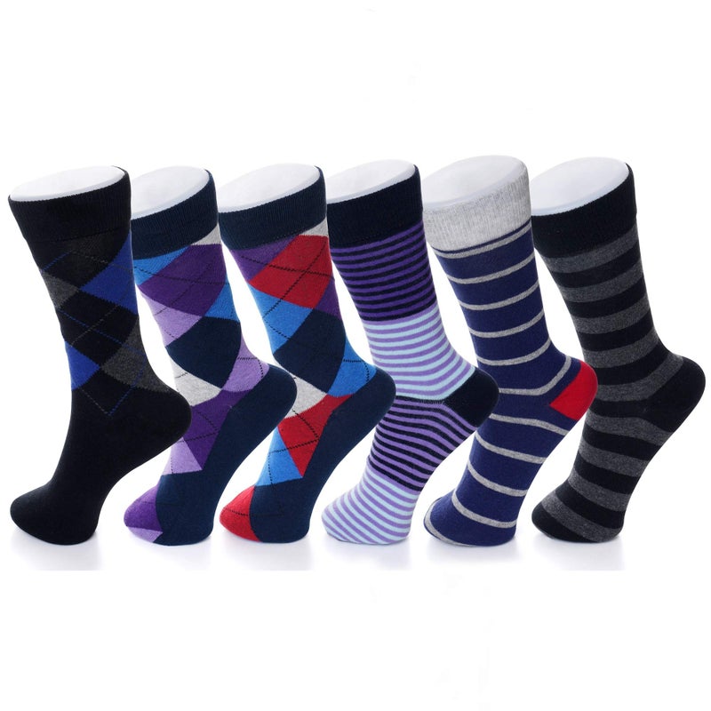 Alpine Swiss Mens Dress Socks 6 Pair Crew Sock Cotton Dress Socks for Men Solid Ribbed Argyle Pattern Multicolor Fun Designs Weekend Pack - Image 1